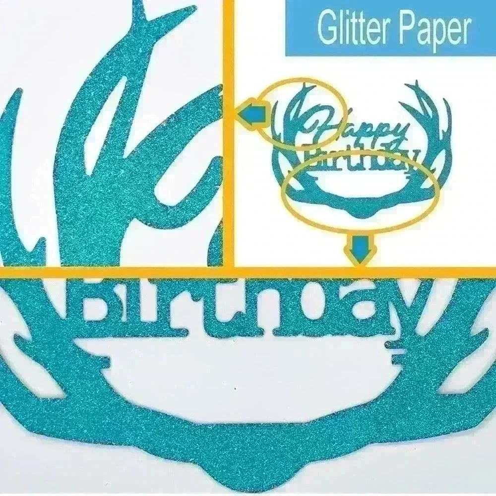 Cake Topper Paper Happy Birthday Cake Decoration Supplies  14PCS Blue Glitter